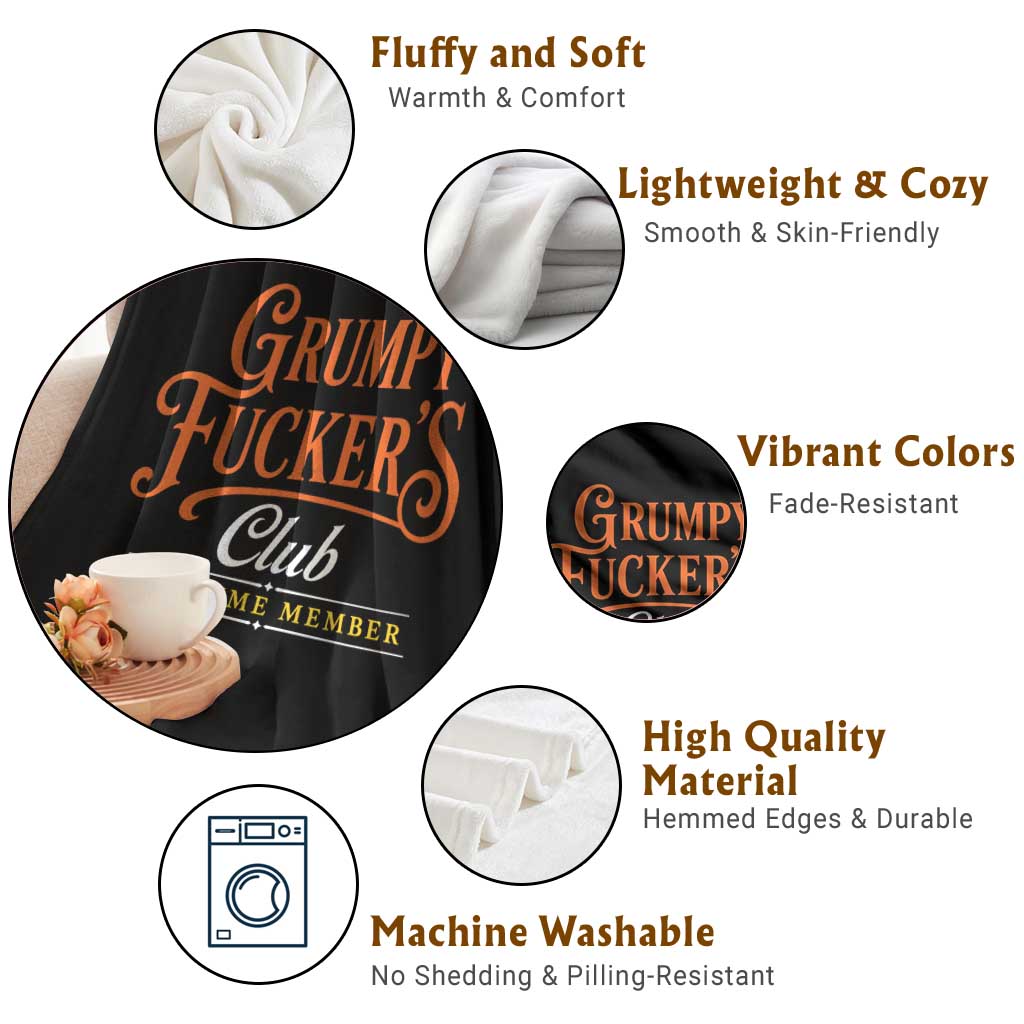 Grumpy Fuckers Club Lifetime Member Throw Blanket Gag Gift Birthday Husband Dad Fathers Day