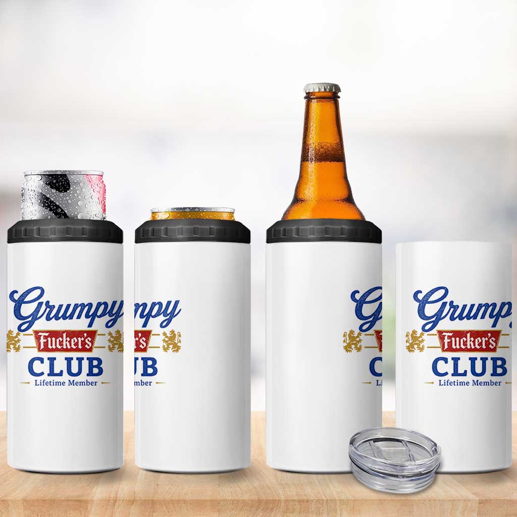 Grumpy Fuckers Club Lifetime Member 4 in 1 Can Cooler Tumbler Sarcastic Gag Gift Birthday Husband Dad Fathers Day