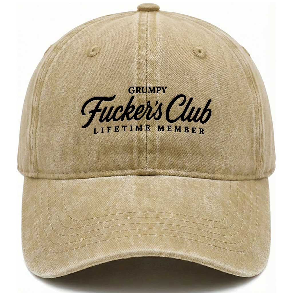 Vintage Grumpy Fuckers Club Lifetime Member Washed Cotton Baseball Cap Gag Gift Birthday Husband Dad Fathers Day