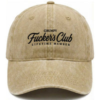Vintage Grumpy Fuckers Club Lifetime Member Washed Cotton Baseball Cap Gag Gift Birthday Husband Dad Fathers Day