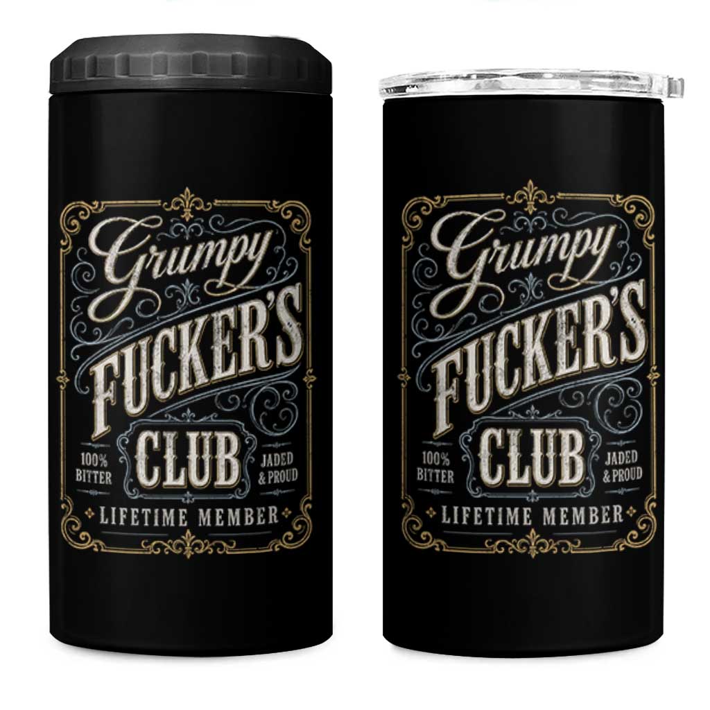 Vintage Grumpy Fuckers Club Lifetime Member 4 in 1 Can Cooler Tumbler Retro Birthday Husband Dad Fathers Day