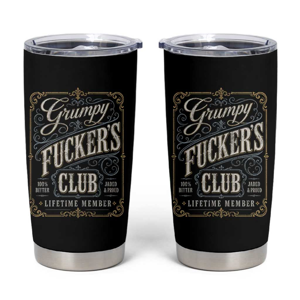 Vintage Grumpy Fuckers Club Lifetime Member Tumbler Cup Retro Birthday Husband Dad Fathers Day
