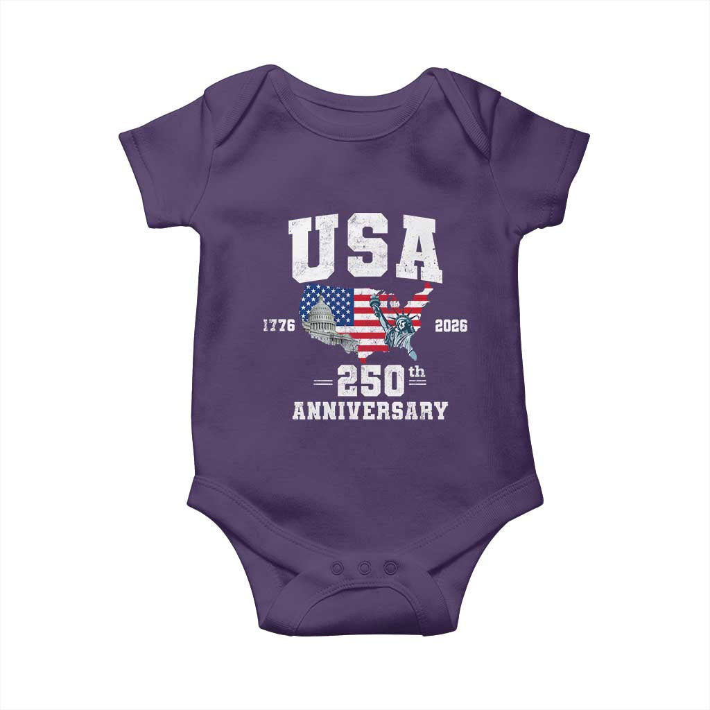 250th Anniversary USA Baby Onesie 4th of July America US Flag Patriotic 250 Years American Flag