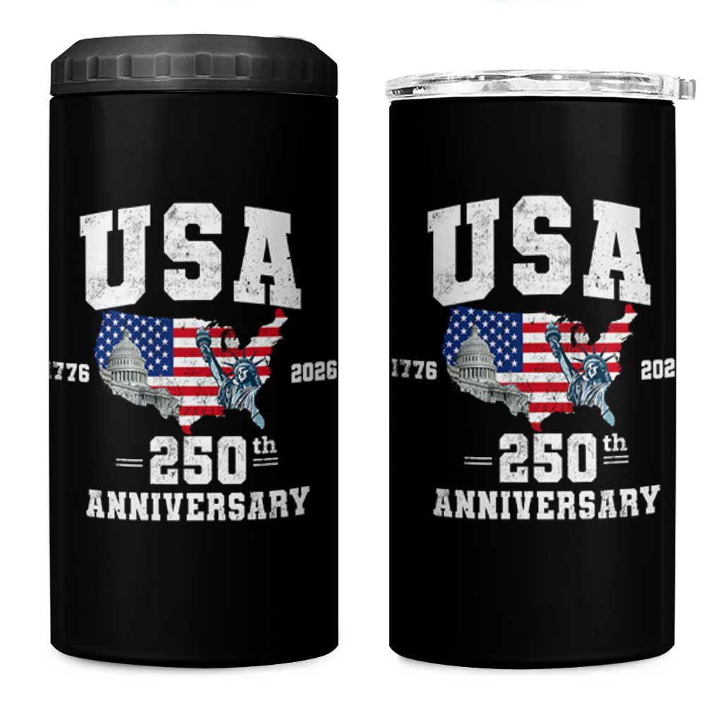 250th Anniversary USA 4 in 1 Can Cooler Tumbler 4th of July America US Flag Patriotic 250 Years American Flag