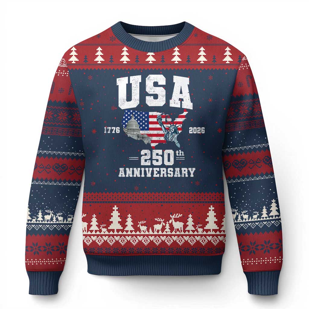250th Anniversary USA Ugly Christmas Sweater 4th of July America US Flag Patriotic 250 Years American Flag