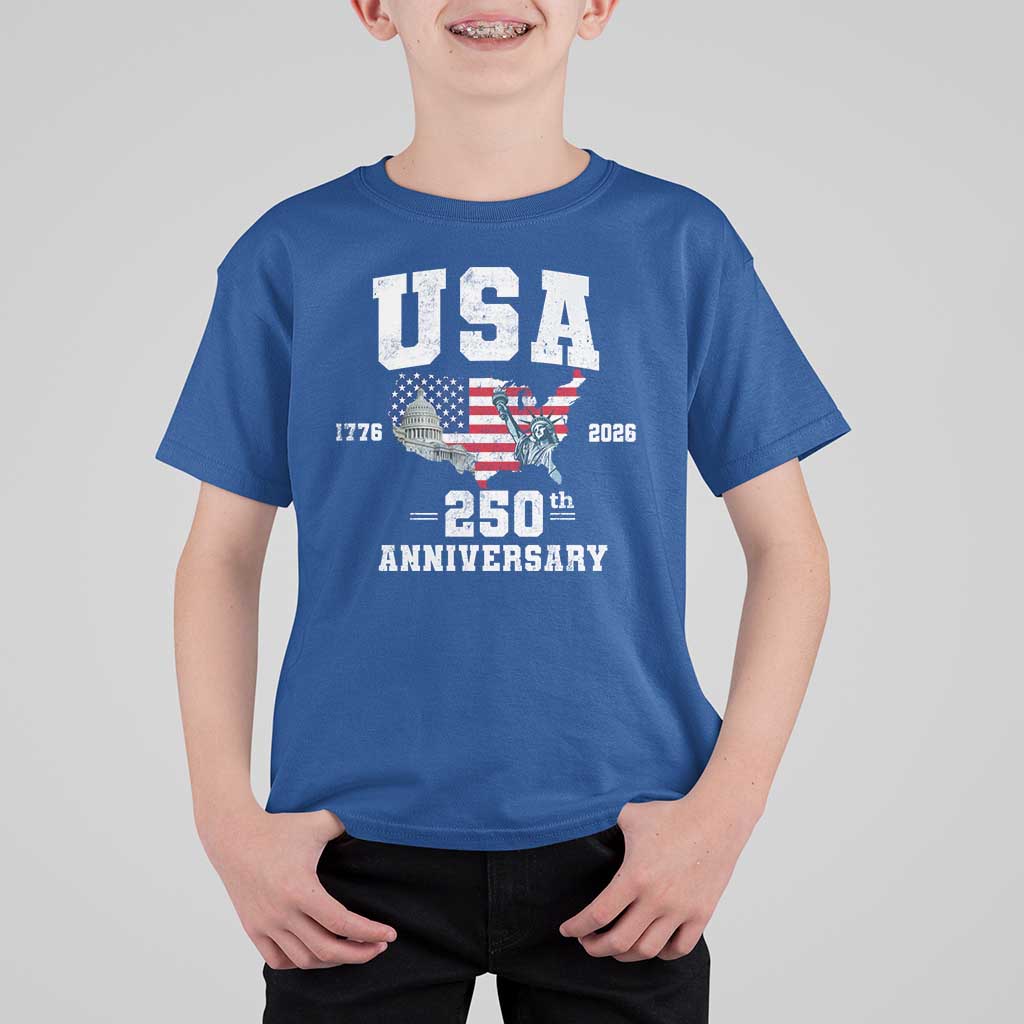 250th Anniversary USA T Shirt For Kid 4th of July America US Flag Patriotic 250 Years American Flag
