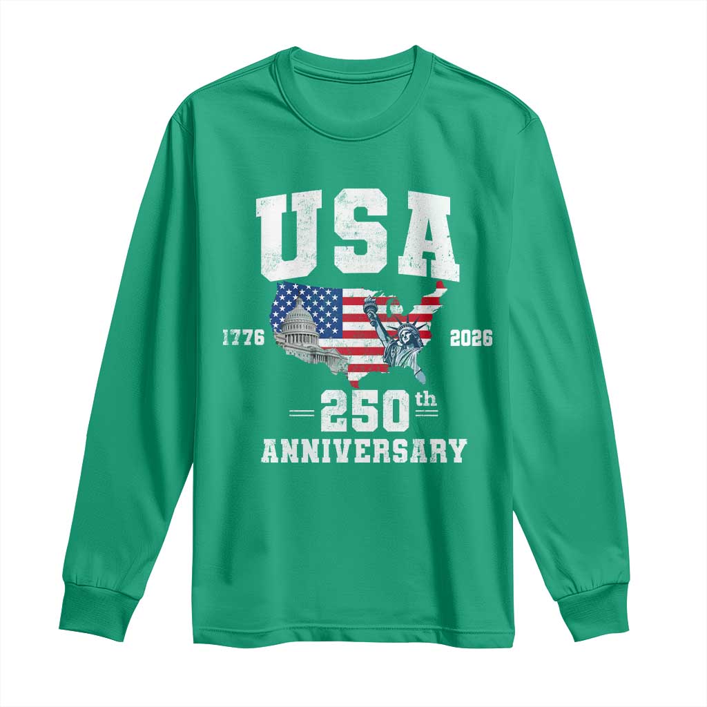 250th Anniversary USA Long Sleeve Shirt 4th of July America US Flag Patriotic 250 Years American Flag