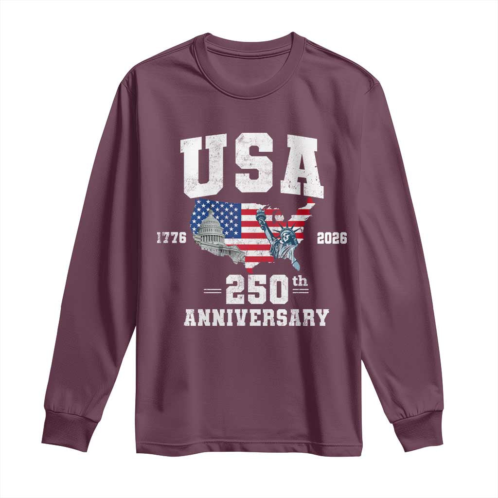 250th Anniversary USA Long Sleeve Shirt 4th of July America US Flag Patriotic 250 Years American Flag