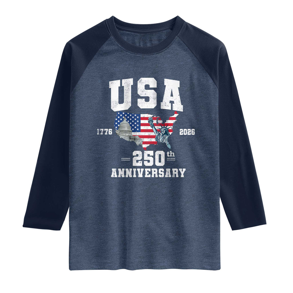 250th Anniversary USA Raglan Shirt 4th of July America US Flag Patriotic 250 Years American Flag