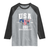 250th Anniversary USA Raglan Shirt 4th of July America US Flag Patriotic 250 Years American Flag