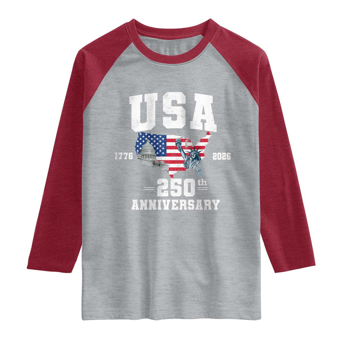 250th Anniversary USA Raglan Shirt 4th of July America US Flag Patriotic 250 Years American Flag