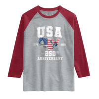 250th Anniversary USA Raglan Shirt 4th of July America US Flag Patriotic 250 Years American Flag