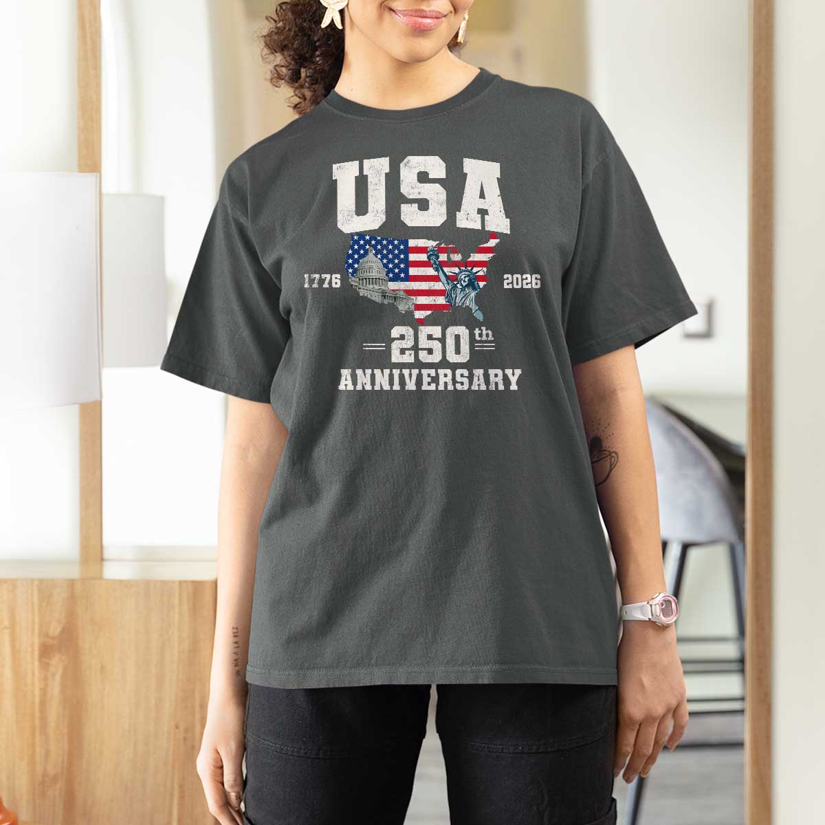 250th Anniversary USA T Shirt For Women 4th of July America US Flag Patriotic 250 Years American Flag