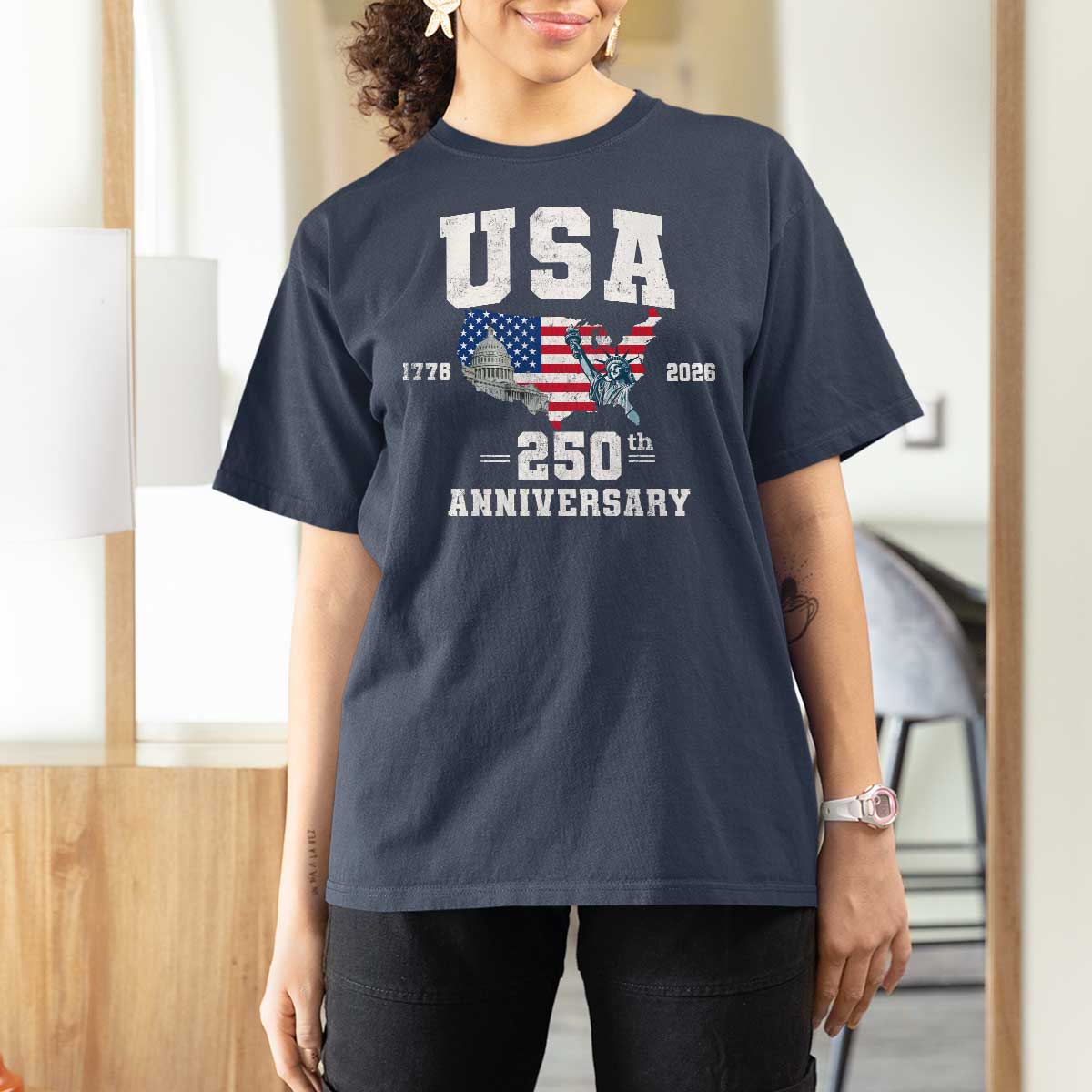250th Anniversary USA T Shirt For Women 4th of July America US Flag Patriotic 250 Years American Flag