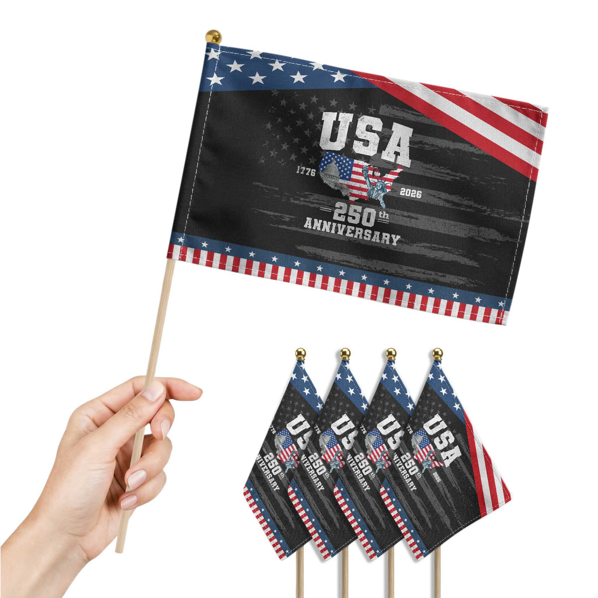 250th Anniversary USA Patriotic Handheld Flag 4th of July America US Flag Patriotic 250 Years American Flag