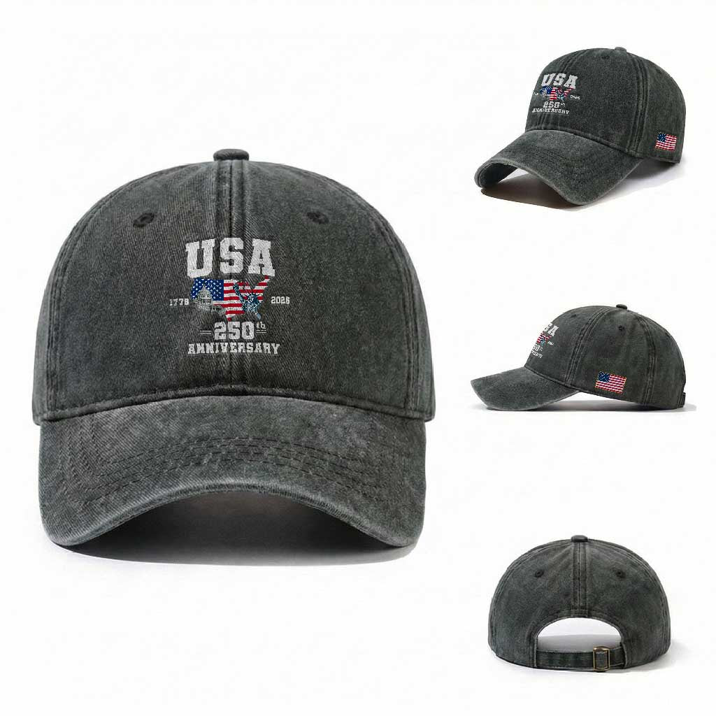 250th Anniversary USA Washed Cotton Baseball Cap 4th of July America US Flag Patriotic 250 Years American Flag