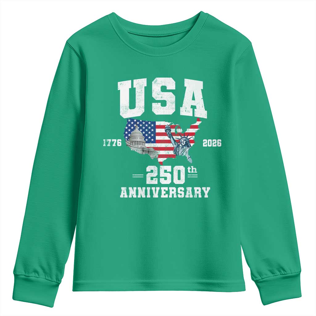 250th Anniversary USA Youth Sweatshirt 4th of July America US Flag Patriotic 250 Years American Flag