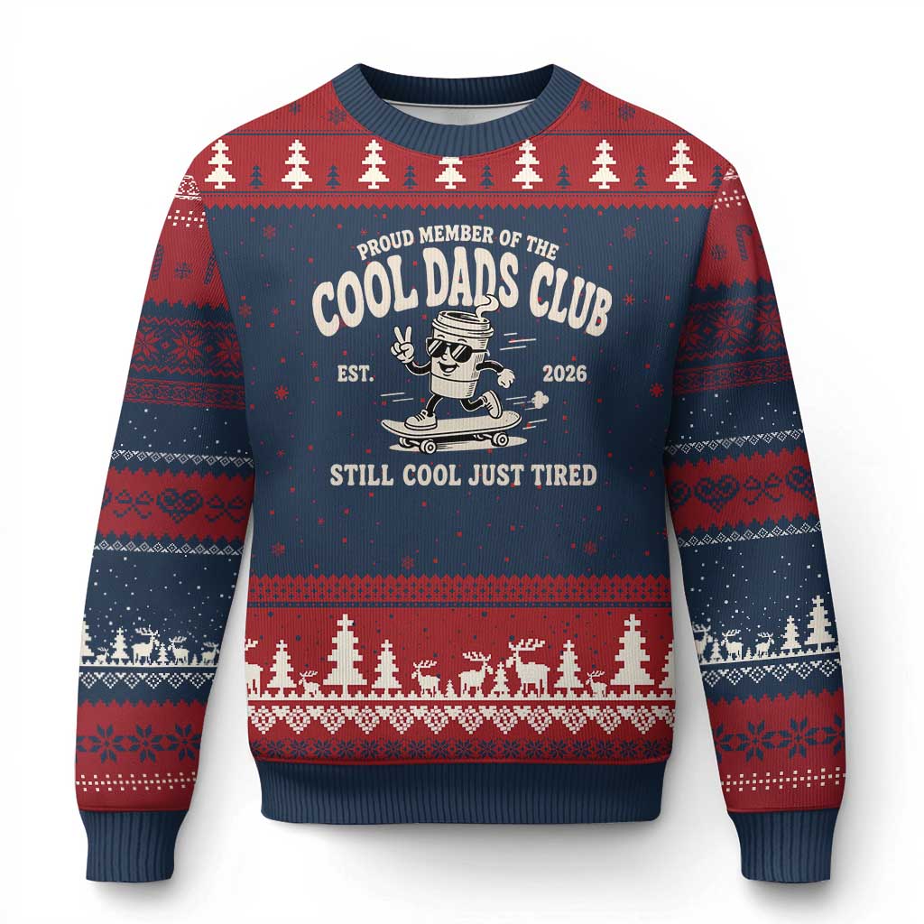 Cool Dads Club Ugly Christmas Sweater Retro Skater Fatherhood Still Cool Just Tired Funny Dad Gifts