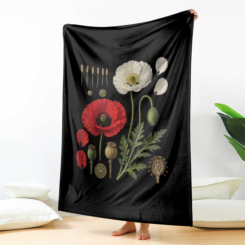 Summer Red Poppy Flower Botanical Poppies Vintage Print Memorial Day Floral Graphic Throw Blanket