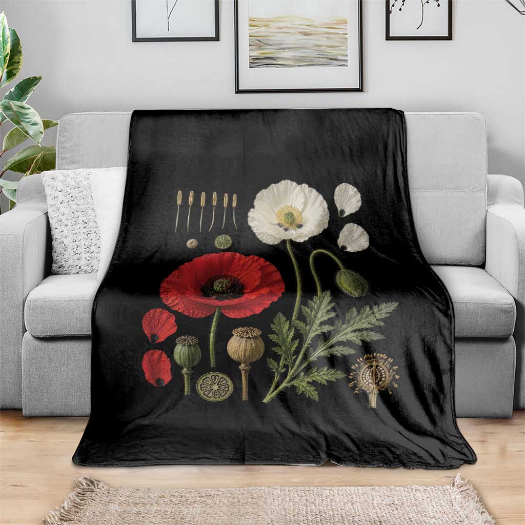 Summer Red Poppy Flower Botanical Poppies Vintage Print Memorial Day Floral Graphic Throw Blanket