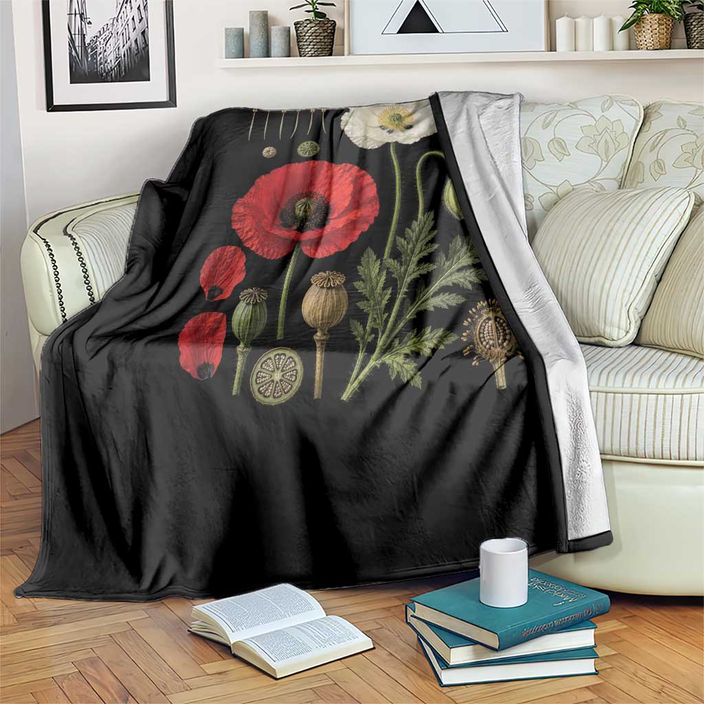 Summer Red Poppy Flower Botanical Poppies Vintage Print Memorial Day Floral Graphic Throw Blanket
