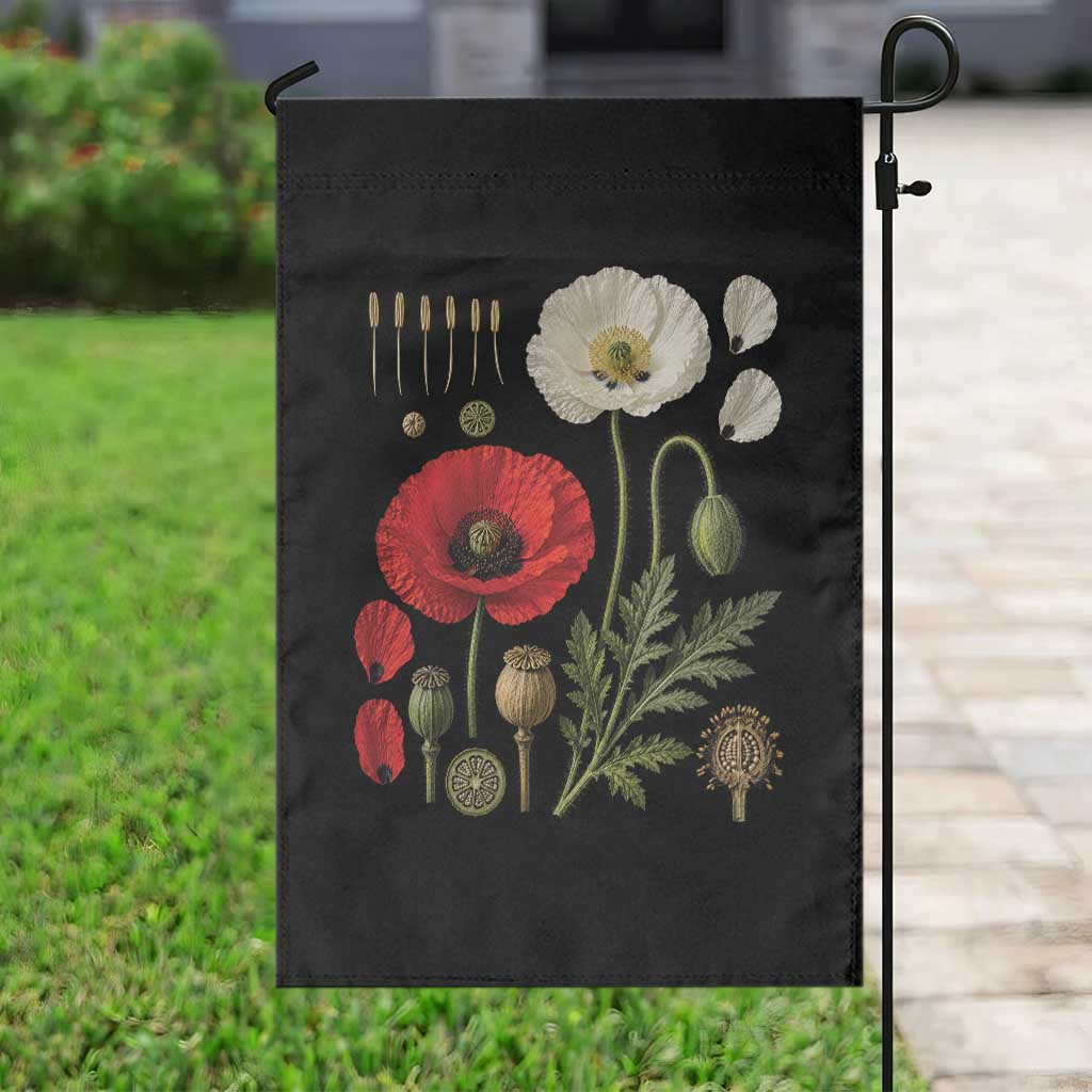 Summer Red Poppy Flower Botanical Poppies Vintage Print Memorial Day Floral Graphic Garden Flag