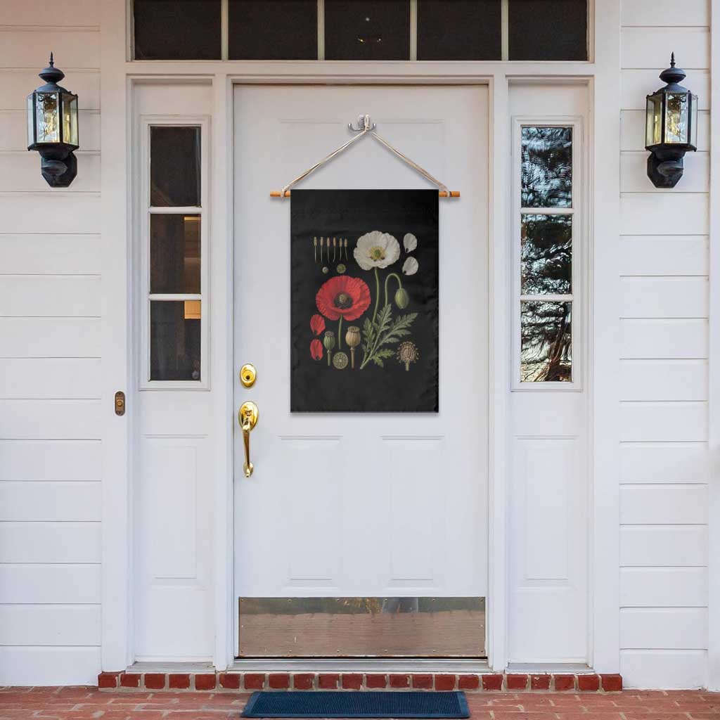 Summer Red Poppy Flower Botanical Poppies Vintage Print Memorial Day Floral Graphic Garden Flag