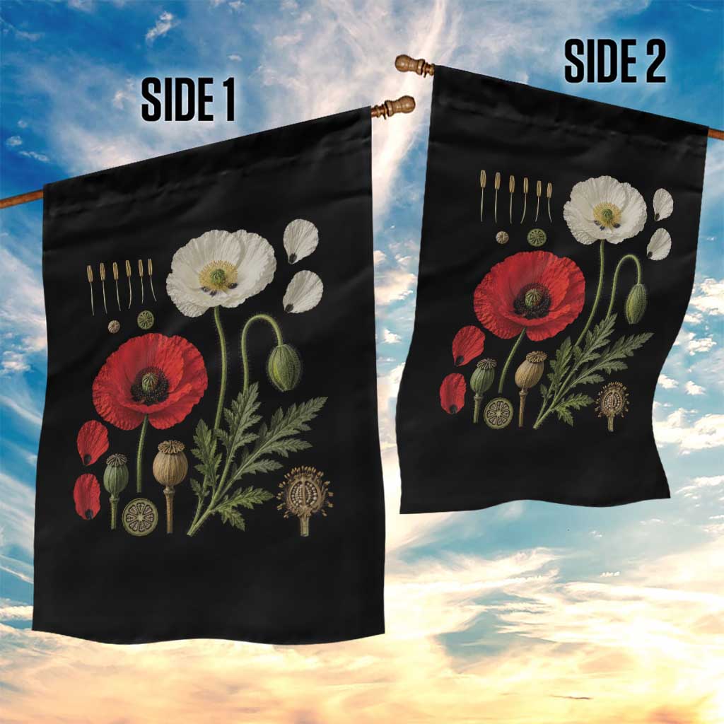 Summer Red Poppy Flower Botanical Poppies Vintage Print Memorial Day Floral Graphic Garden Flag