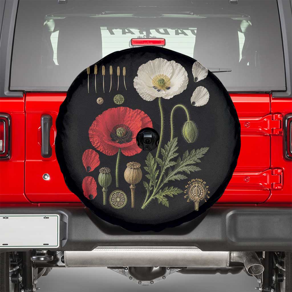 Summer Red Poppy Flower Botanical Poppies Vintage Print Memorial Day Floral Graphic Spare Tire Cover