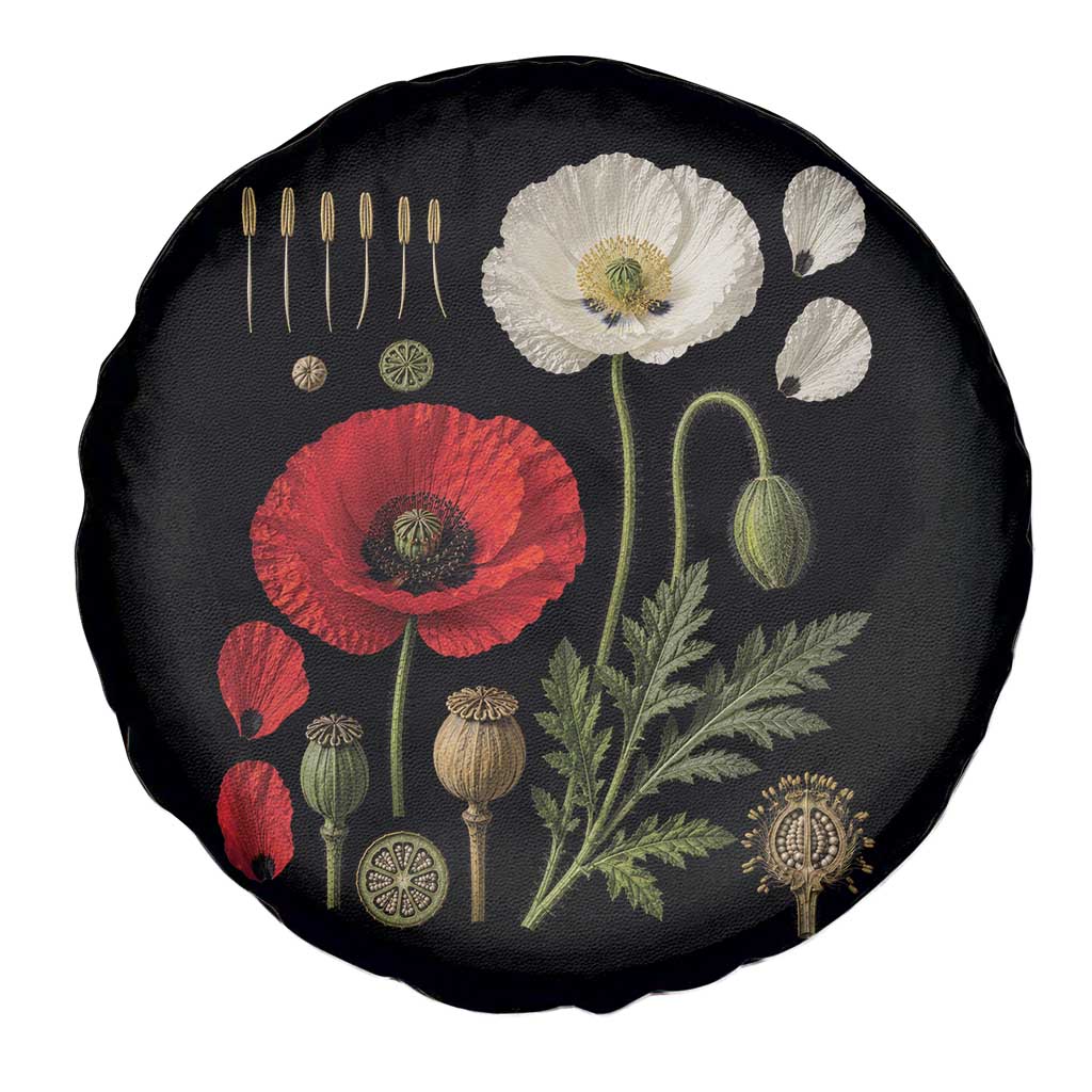 Summer Red Poppy Flower Botanical Poppies Vintage Print Memorial Day Floral Graphic Spare Tire Cover