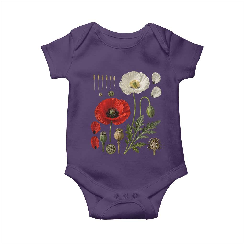 Summer Red Poppy Flower Botanical Poppies Vintage Print Memorial Day Floral Graphic Baby Onesie