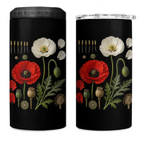 Summer Red Poppy Flower Botanical Poppies Vintage Print Memorial Day Floral Graphic 4 in 1 Can Cooler Tumbler