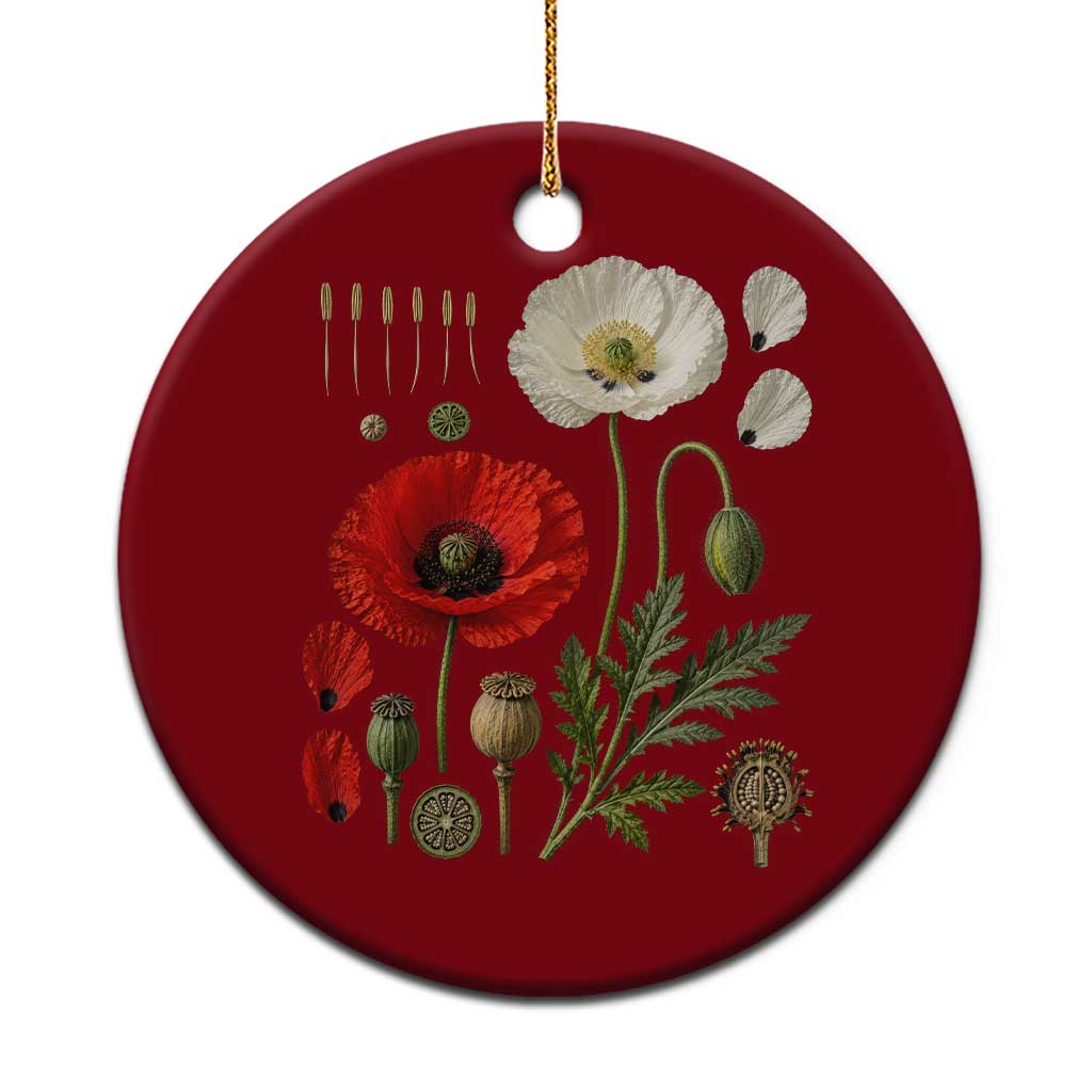 Summer Red Poppy Flower Botanical Poppies Vintage Print Memorial Day Floral Graphic Ceramic Ornament