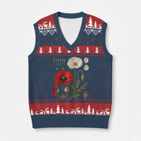 Summer Red Poppy Flower Botanical Poppies Vintage Print Memorial Day Floral Graphic V-Neck Knit Sweater Vest