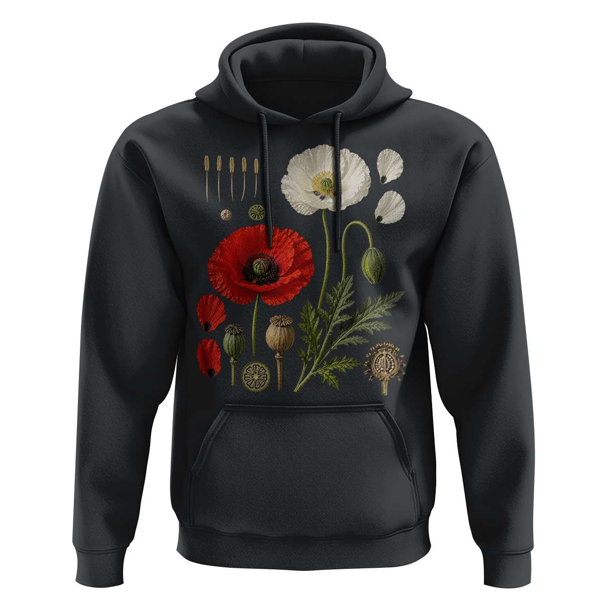 Summer Red Poppy Flower Botanical Poppies Vintage Print Memorial Day Floral Graphic Hoodie