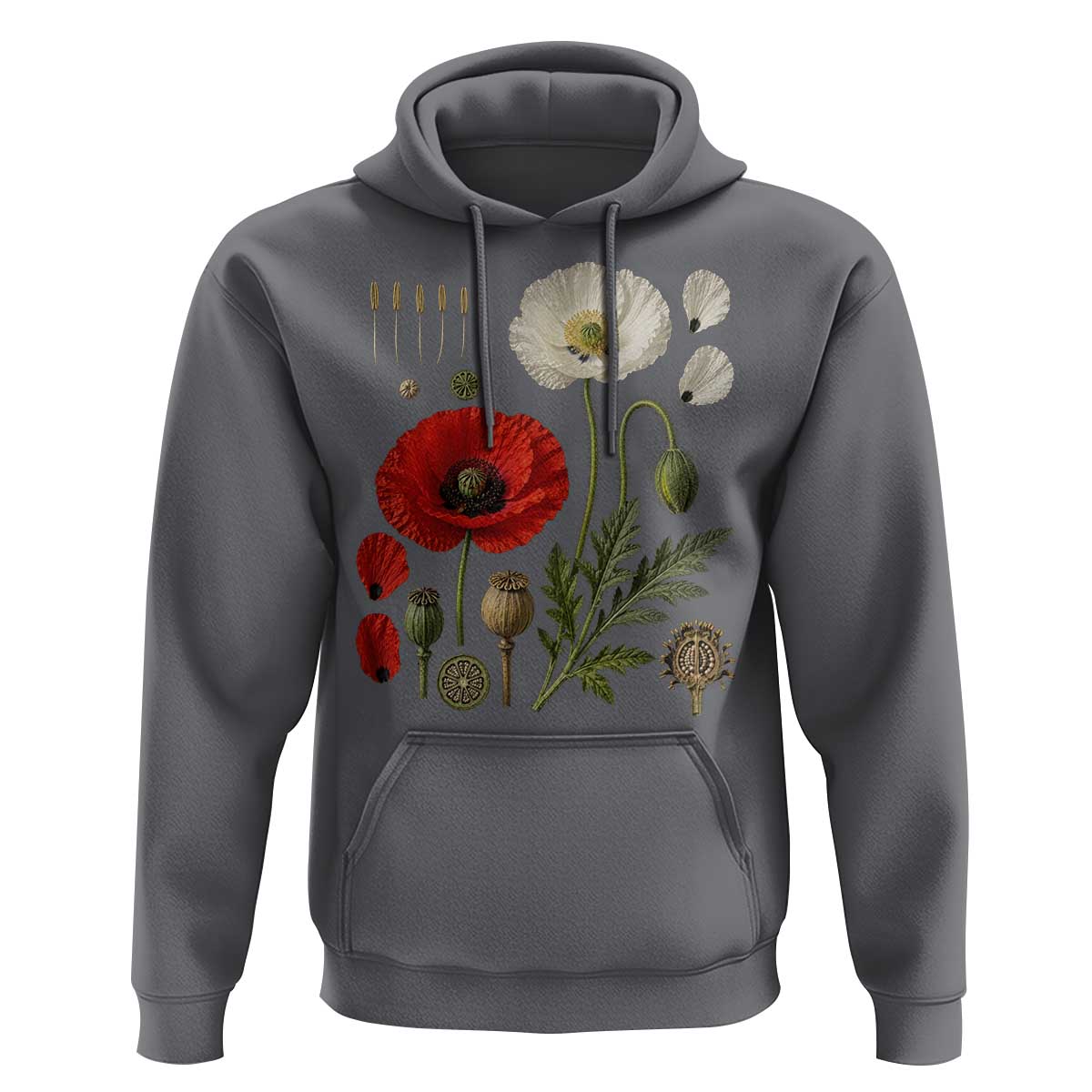Summer Red Poppy Flower Botanical Poppies Vintage Print Memorial Day Floral Graphic Hoodie