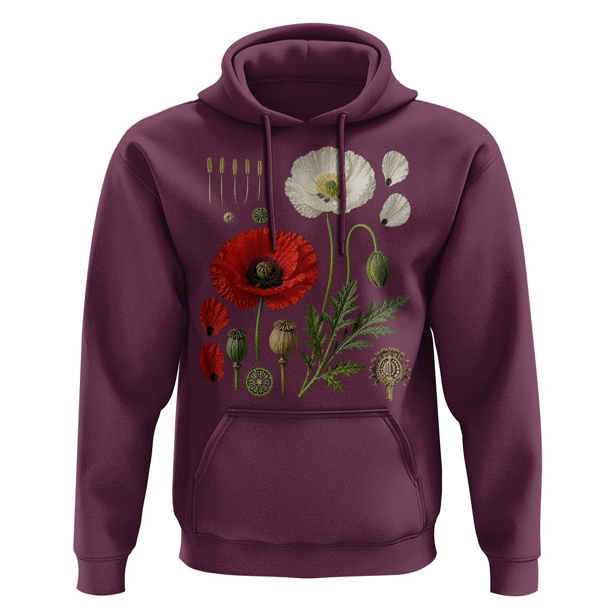 Summer Red Poppy Flower Botanical Poppies Vintage Print Memorial Day Floral Graphic Hoodie