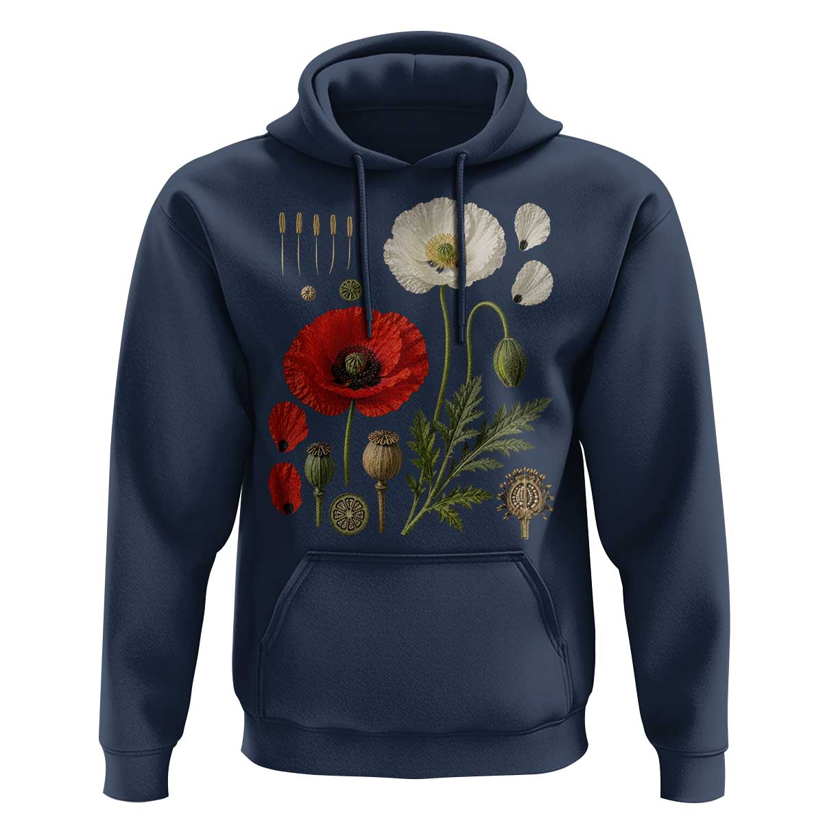 Summer Red Poppy Flower Botanical Poppies Vintage Print Memorial Day Floral Graphic Hoodie