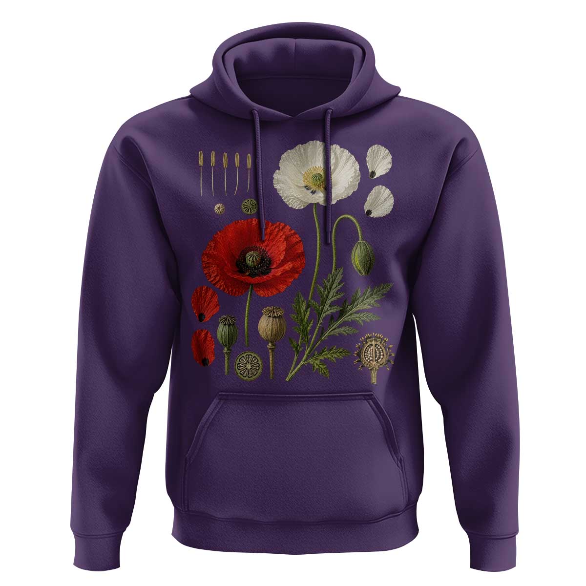 Summer Red Poppy Flower Botanical Poppies Vintage Print Memorial Day Floral Graphic Hoodie