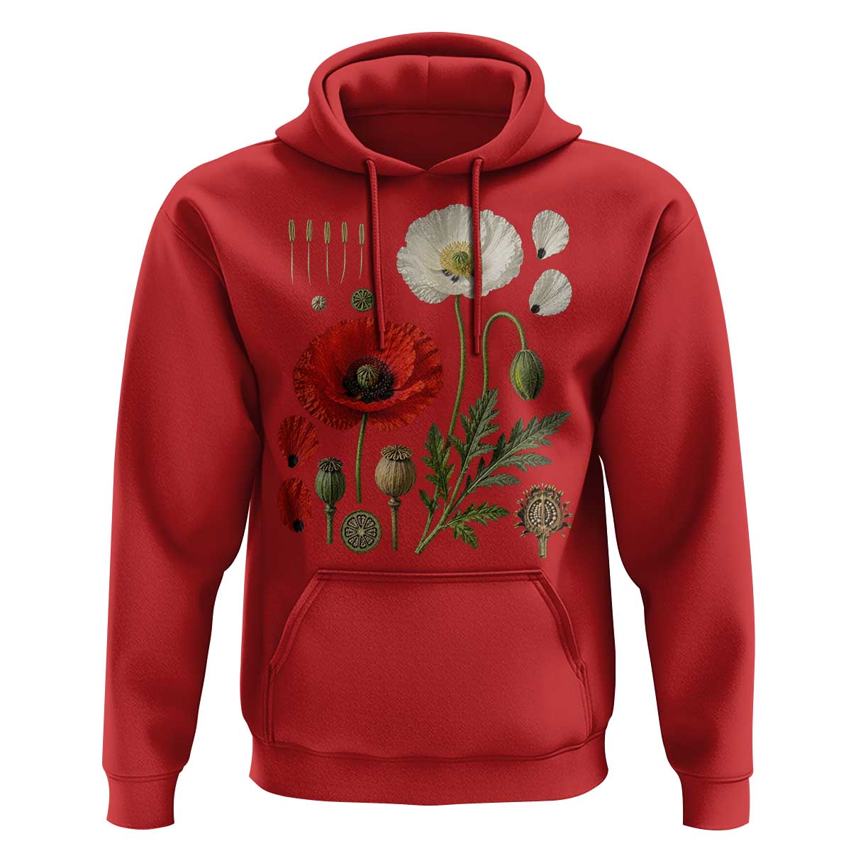 Summer Red Poppy Flower Botanical Poppies Vintage Print Memorial Day Floral Graphic Hoodie