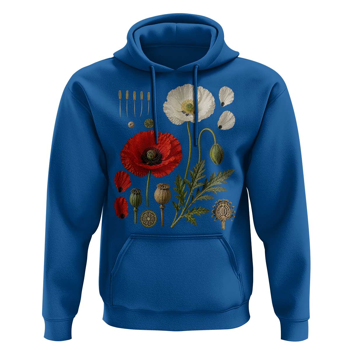 Summer Red Poppy Flower Botanical Poppies Vintage Print Memorial Day Floral Graphic Hoodie