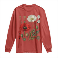 Summer Red Poppy Flower Botanical Poppies Vintage Print Memorial Day Floral Graphic Long Sleeve Shirt