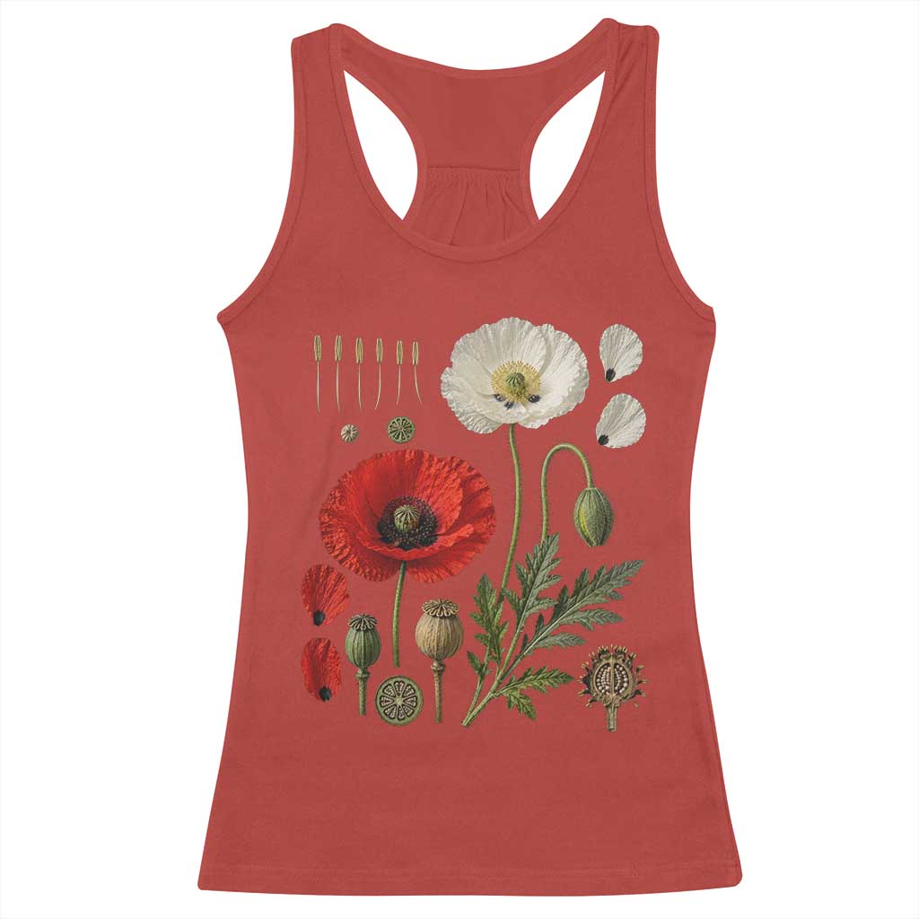 Summer Red Poppy Flower Botanical Poppies Vintage Print Memorial Day Floral Graphic Racerback Tank Top