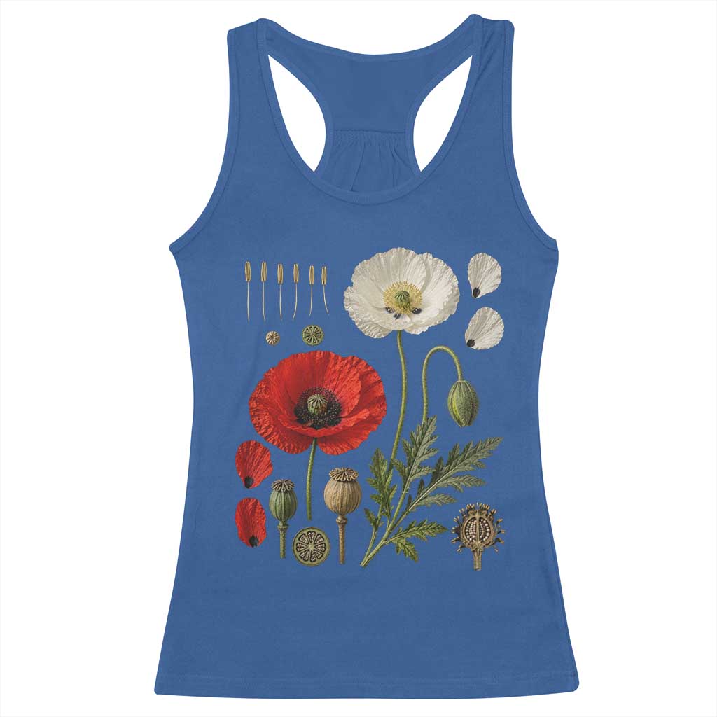 Summer Red Poppy Flower Botanical Poppies Vintage Print Memorial Day Floral Graphic Racerback Tank Top
