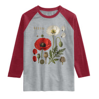 Summer Red Poppy Flower Botanical Poppies Vintage Print Memorial Day Floral Graphic Raglan Shirt