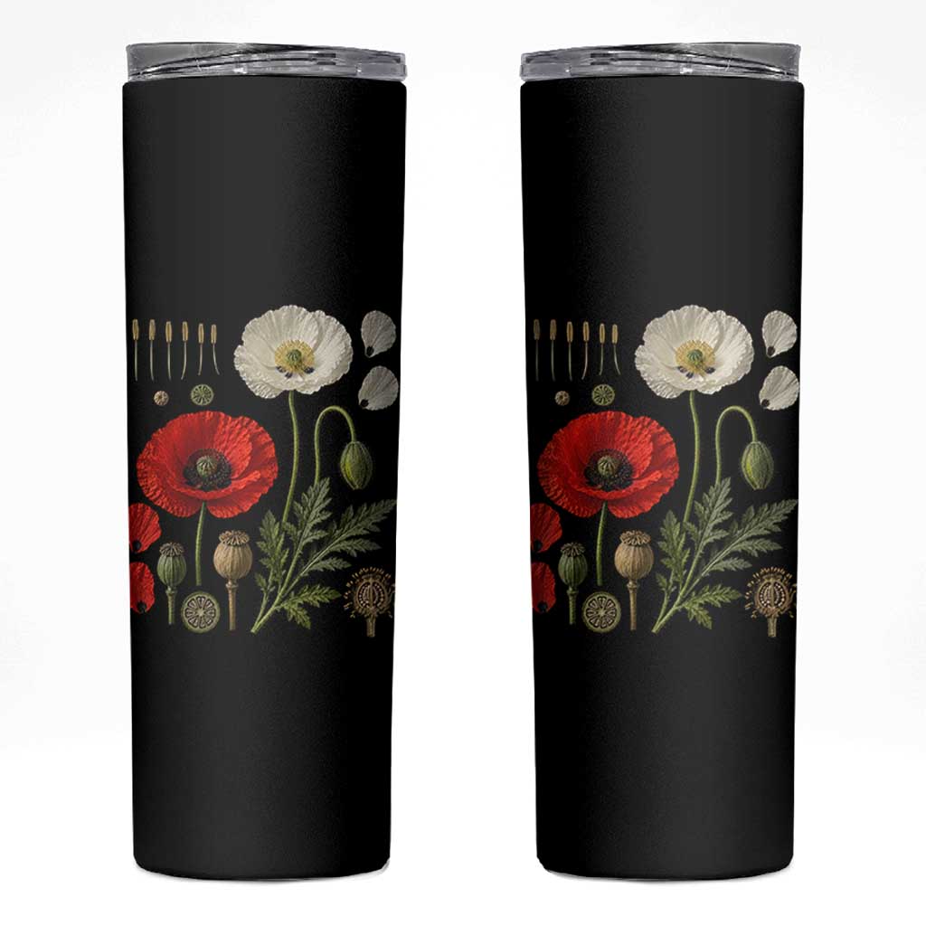 Summer Red Poppy Flower Botanical Poppies Vintage Print Memorial Day Floral Graphic Skinny Tumbler