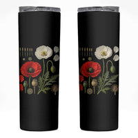 Summer Red Poppy Flower Botanical Poppies Vintage Print Memorial Day Floral Graphic Skinny Tumbler