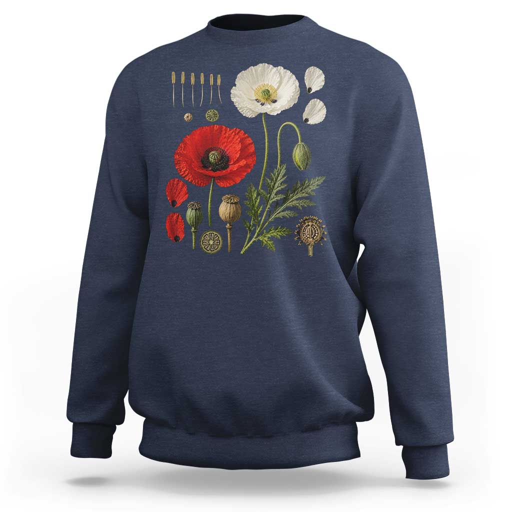Summer Red Poppy Flower Botanical Poppies Vintage Print Memorial Day Floral Graphic Sweatshirt
