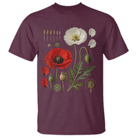 Summer Red Poppy Flower Botanical Poppies Vintage Print Memorial Day Floral Graphic T Shirt