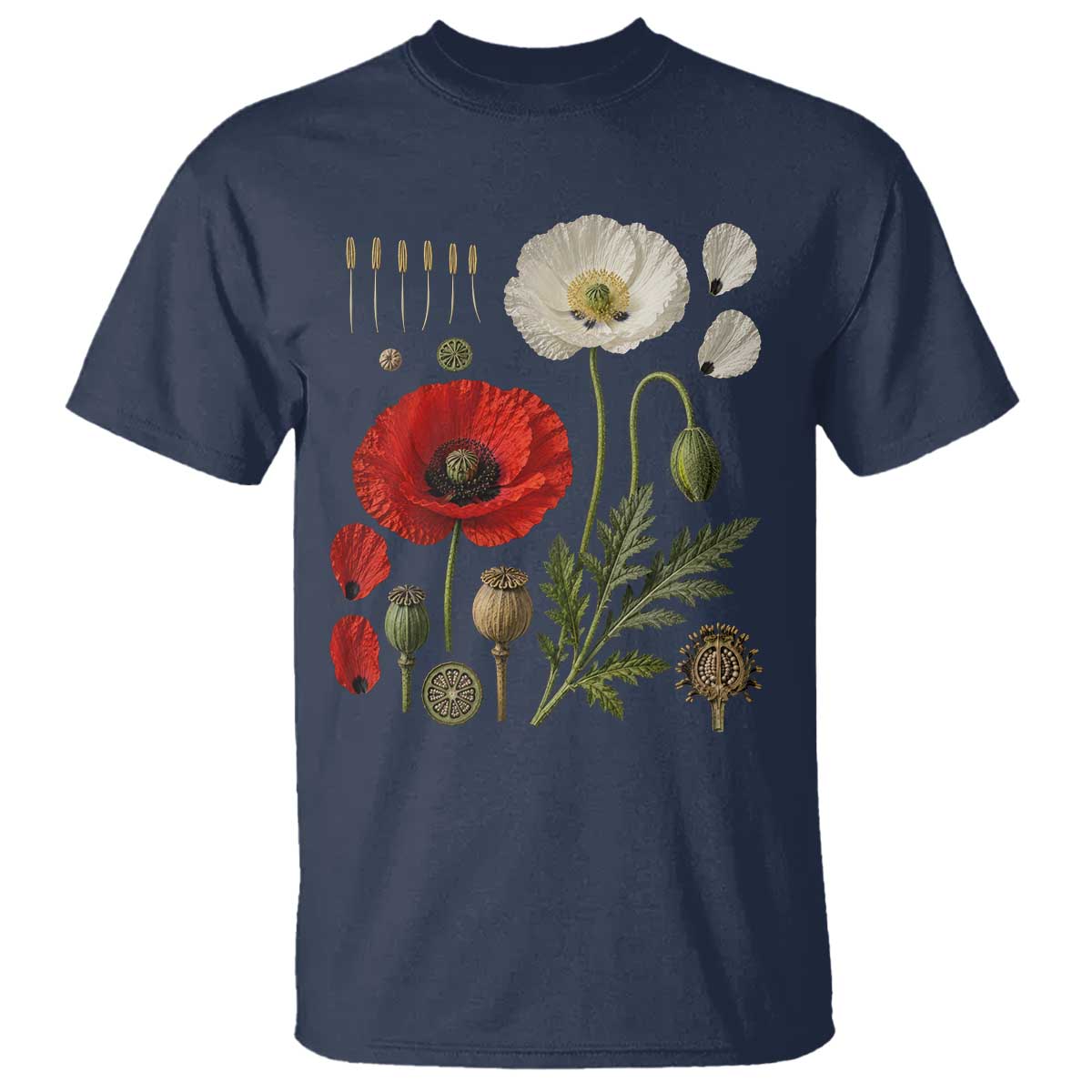 Summer Red Poppy Flower Botanical Poppies Vintage Print Memorial Day Floral Graphic T Shirt
